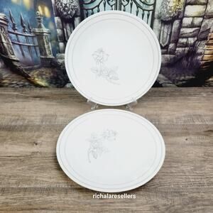 Corelle Solitary Silver Rose 10 1/4 " Dinner Plates Lot of 2 Corning Vintage